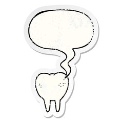 cartoon tooth and speech bubble distressed sticker