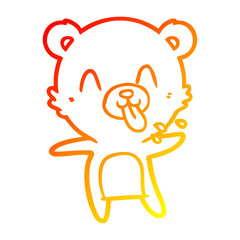 warm gradient line drawing rude cartoon polar bear sticking out tongue