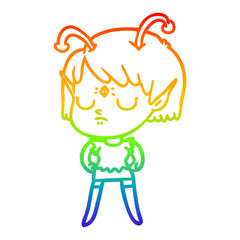 rainbow gradient line drawing cartoon alien girl