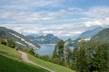Fototapeta na wymiar Panorama view of Lucerne lake and mountains scene in Pilatus of Lucerne