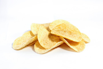 Close up of potato chips slice on white background