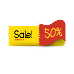 Red and yellow 50% discount with round ribbon. Sale banner template design. Big sale special offer. Special offer banner for poster, flyer, brochure, sticker. red yellow ribbon vector illustration.