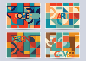 A4 cover design in minimalist style.  Retro colorful squares and shapes.  Vintage concept