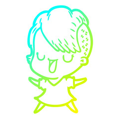 Fototapeta premium cold gradient line drawing cute cartoon girl with hipster haircut