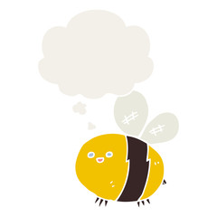 cartoon bee and thought bubble in retro style