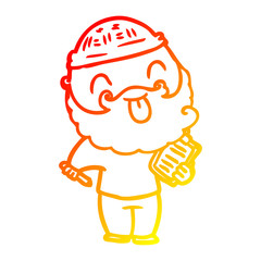 warm gradient line drawing man with beard sticking out tongue
