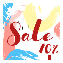 Blue, yellow red brush paint art elements with 70% discount. Sale banner template design. Big special offer.Blue brush paintings special offer banner for poster, flyer, sticker. Vector illustration.