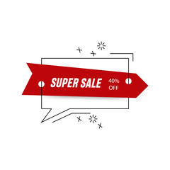 Red right arrow with 40 % discount. Sale banner template design. Big sale special offer. Red arrow with chat box icon. Special offer banner for poster, flyer, brochure, sticker. Vector illustration.