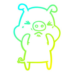 cold gradient line drawing cartoon angry pig