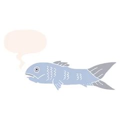 Fototapeten cartoon fish and speech bubble in retro style © lineartestpilot