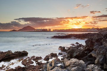 Fototapeta na wymiar El Medano Tenerife island sunset.