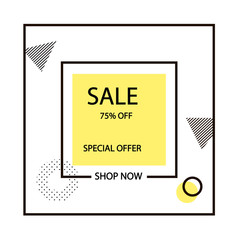 Yellow and black stroke frame 75% discount. Sale banner template design. Big sale special offer. Special offer vector illustration can be use banner, poster, flyer, brochure, sticker.