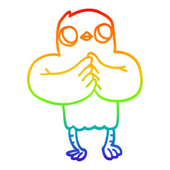 rainbow gradient line drawing cartoon bird with plan