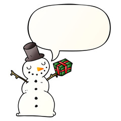 cartoon snowman and speech bubble in smooth gradient style