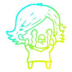 cold gradient line drawing cartoon woman crying