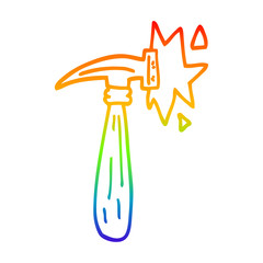 rainbow gradient line drawing cartoon hammer banging