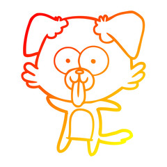 warm gradient line drawing cartoon dog with tongue sticking out