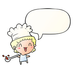 cute cartoon happy chef and speech bubble in smooth gradient style