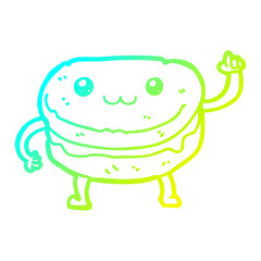 cold gradient line drawing cartoon waving cake character