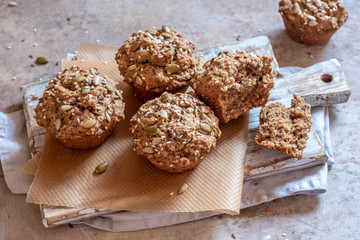 Healthy muffins with fall spices and pumpkin seeds