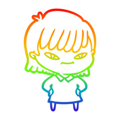 rainbow gradient line drawing cartoon woman