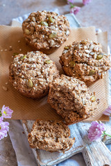 Obraz na płótnie Canvas Healthy muffins with fall spices and pumpkin seeds
