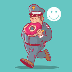 Cop eating big donut vector illustration. Food, Donut design concept