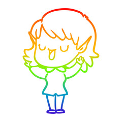 rainbow gradient line drawing cartoon elf girl