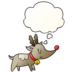 cartoon christmas reindeer and thought bubble in smooth gradient style