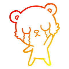 warm gradient line drawing crying cartoon bear waving