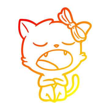 recommend clip art: warm gradient line drawing cartoon yawning cat