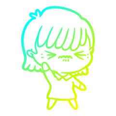 cold gradient line drawing annoyed cartoon girl