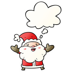 cartoon santa claus and thought bubble in smooth gradient style