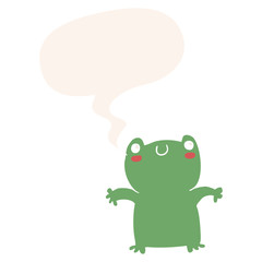 cartoon frog and speech bubble in retro style