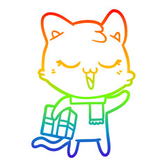 rainbow gradient line drawing cartoon cat