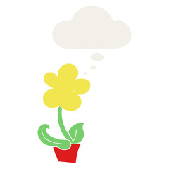 cute cartoon flower and thought bubble in retro style