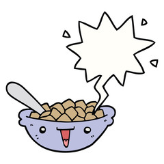 cute cartoon bowl of cereal and speech bubble