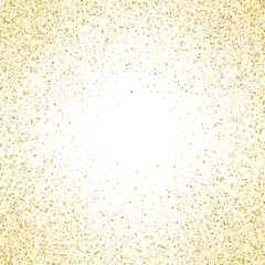 Gold sparkles glitter dust metallic confetti vector frame border background.