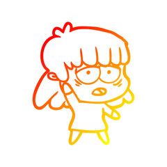 warm gradient line drawing cartoon tired woman waving