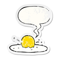 cartoon fried egg and speech bubble distressed sticker