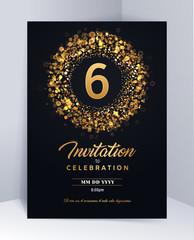 6 years anniversary invitation card template isolated vector illustration. Black greeting card template