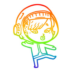 rainbow gradient line drawing cartoon astronaut woman