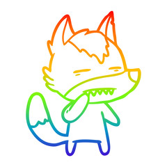 rainbow gradient line drawing unsure wolf showing teeth