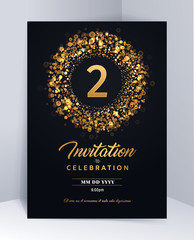 2 years anniversary invitation card template isolated vector illustration. Black greeting card template