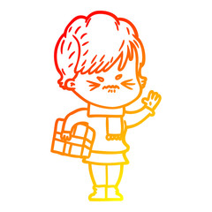 warm gradient line drawing cartoon frustrated woman