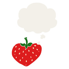 cartoon strawberry and thought bubble in retro style