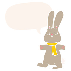 cartoon rabbit and speech bubble in retro style