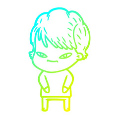 cold gradient line drawing cartoon happy woman
