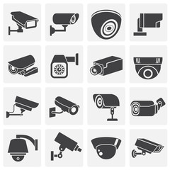 CCTV related icon set on background for graphic and web design. Simple illustration. Internet concept symbol for website button or mobile app.