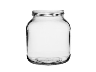 The empty opened jar from transparent glass. Isolated on a white background